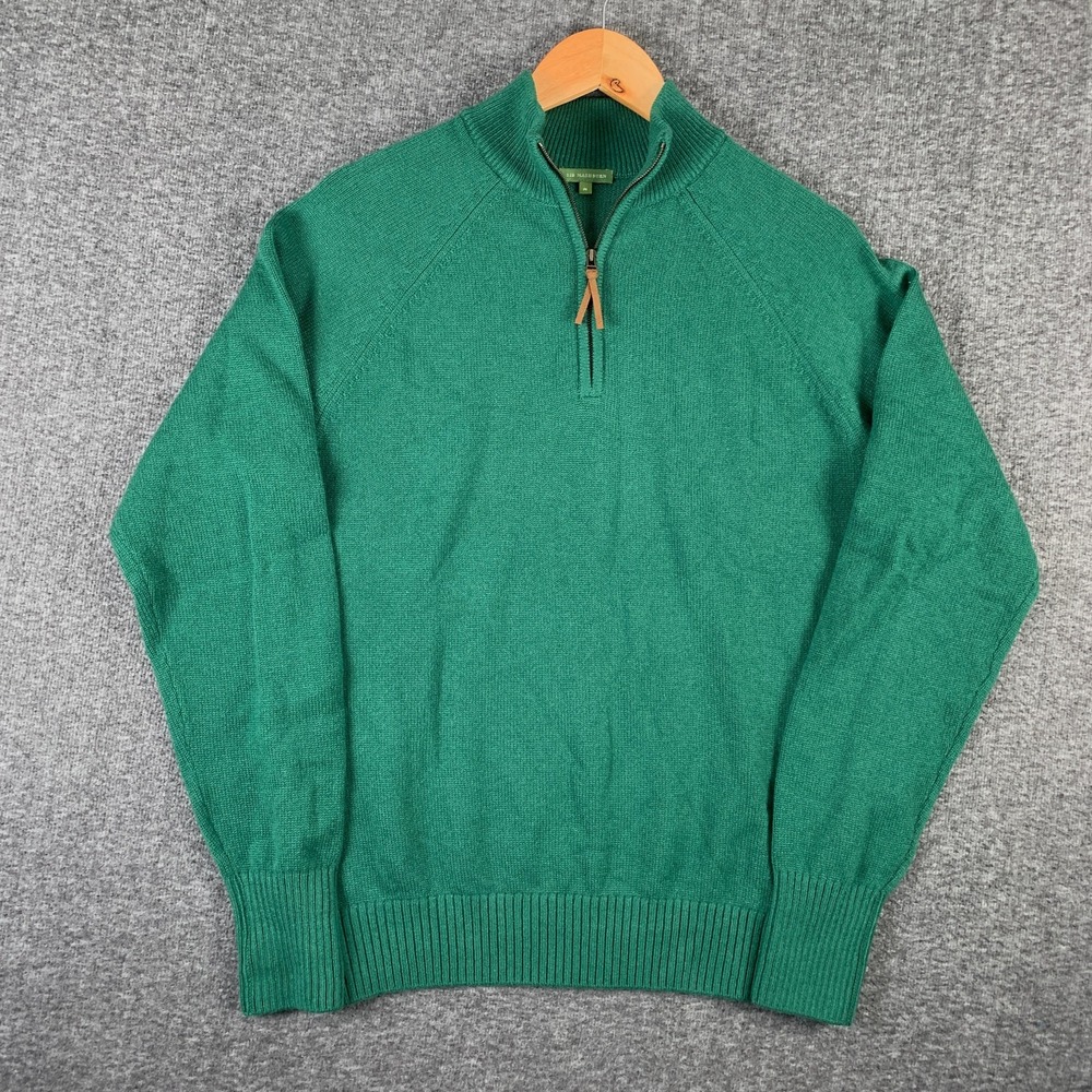 Sid Mashburn Cashmere Sweater Men Medium Green 1/4 Zip Pullover Knit